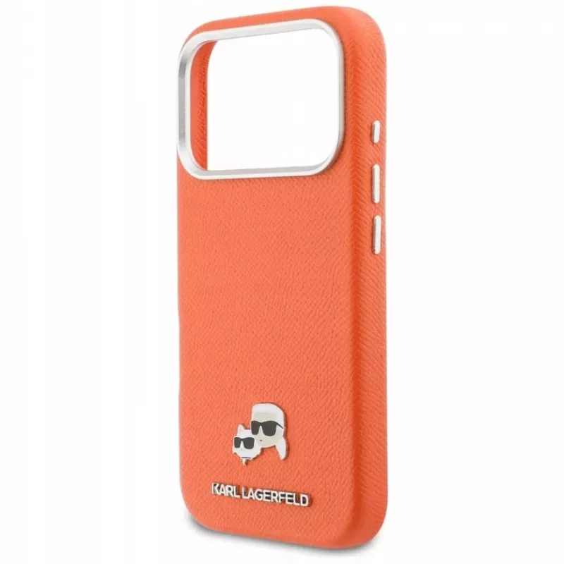 Karl Lagerfeld Karl & Choupette Head Pins Saffiano funda MagSafe para iPhone 17 Pro - Naranja