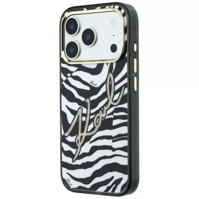 Karl Lagerfeld IML Signature Zebra Glitter funda MagSafe para iPhone 18 Pro Max / 17 Pro Max - Oro