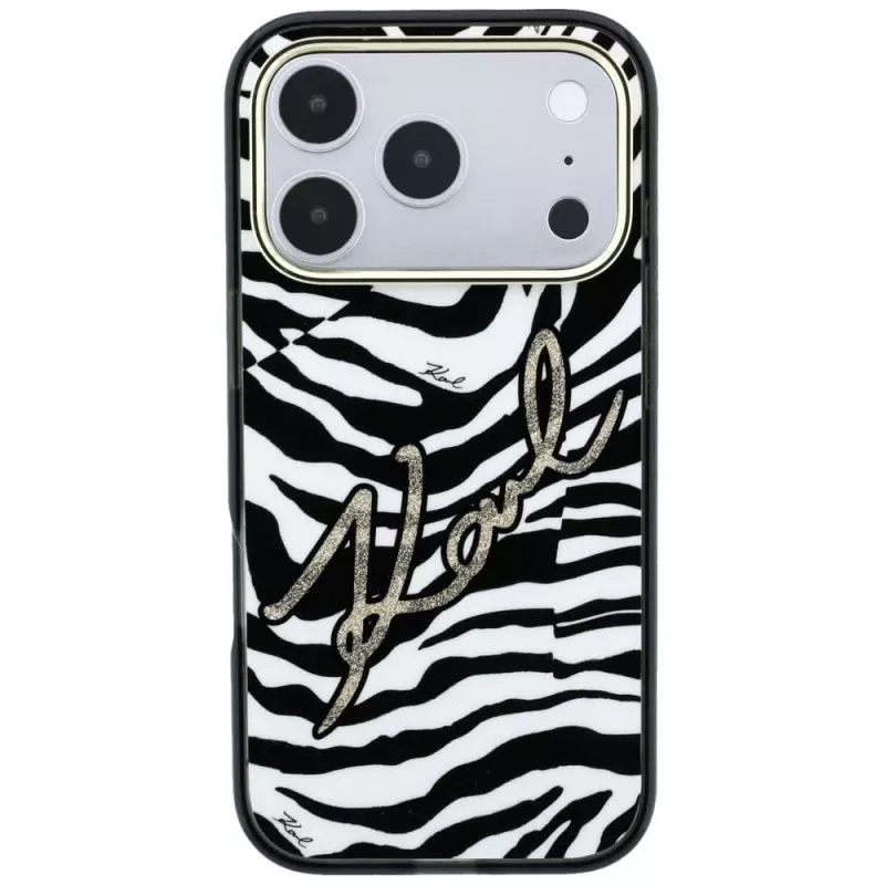 Karl Lagerfeld IML Signature Zebra Glitter funda MagSafe para iPhone 18 Pro Max / 17 Pro Max - Oro