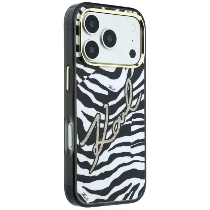 Karl Lagerfeld IML Signature Zebra Glitter funda MagSafe para iPhone 18 Pro Max / 17 Pro Max - Oro