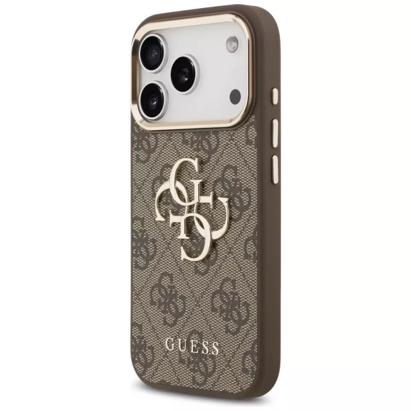 GUESS 4G Big Logo funda para móvil para iPhone 17 Pro Max / 18 Pro Max - Marrón y oro