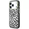 GUESS IML Leopard Glitter Triangle Logo funda MagSafe para iPhone 18 Pro / 17 Pro - Negro