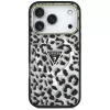 GUESS IML Leopard Glitter Triangle Logo funda MagSafe para iPhone 18 Pro / 17 Pro - Negro
