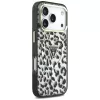 GUESS IML Leopard Glitter Triangle Logo funda MagSafe para iPhone 18 Pro / 17 Pro - Negro