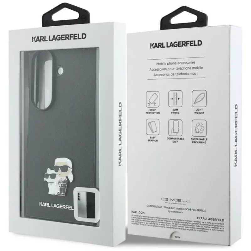 Karl Lagerfeld Saffiano Karl & Choupette Pin funda para Samsung Galaxy Z Fold 8 Ultra - Negro