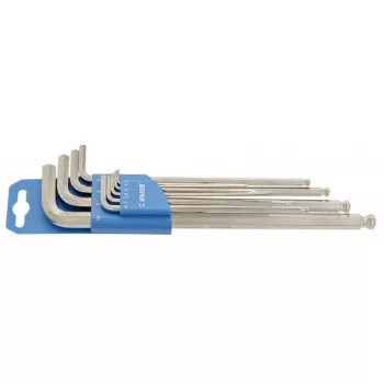 Juego de llaves Allen con cabeza esférica larga UNIOR, 9 piezas, 1,5-10 mm, acero cromo-vanadio, fosfatado, DIN ISO 2936