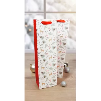 SIGEL GT134 bolsas regalo navideñas con diseño acuarela para botellas, grandes, rojo/blanco, set de 5