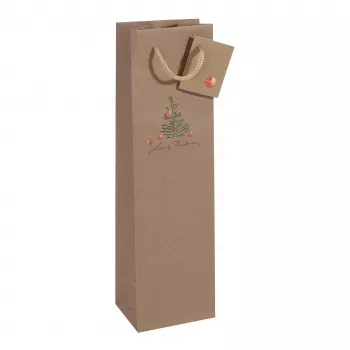 SIGEL GT042 bolsas de regalo navideñas para botellas con motivo de manzana, 10 x 35 cm, papel kraft, pack de 5