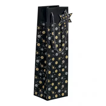 SIGEL GT030 bolsa de regalo Stardust para 5 botellas, azul oscuro con acentos metálicos, asas de cordón textil, 320 x 100 x 380 mm