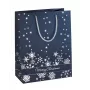 SIGEL GT110 set de bolsas de regalo copos de nieve plateados, pack de 3, papel recubierto, asas de cordón textil blanco, brillo metálico, para Navidad e invierno, 230 x 180 x 100 mm