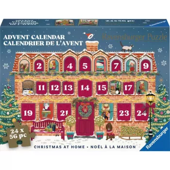 RAVENSBURGER puzzle calendario de adviento Navidad en casa - 24 mini puzzles, 576 piezas, tecnología Softclick