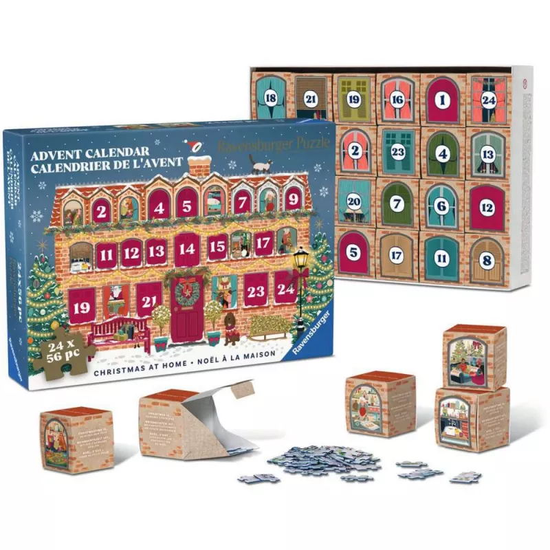 RAVENSBURGER puzzle calendario de adviento Navidad en casa - 24 mini puzzles, 576 piezas, tecnología Softclick