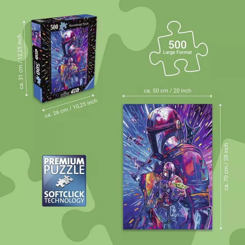 RAVENSBURGER Puzzle Star Wars Hyper Space Collection: The Mandalorian (500 piezas, piezas grandes)