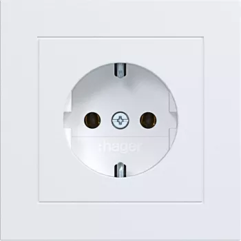 HAGER WAS1120WM toma de corriente SCHUKO con tapa, bornes sin tornillos, A.1, blanco luz mate