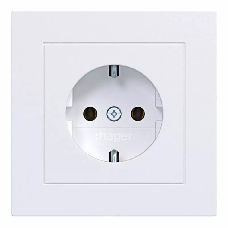 HAGER WAS1120WM toma de corriente SCHUKO con tapa, bornes sin tornillos, A.1, blanco luz mate