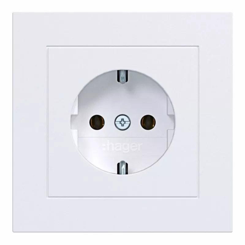 HAGER WAS1120WM toma de corriente SCHUKO con tapa, bornes sin tornillos, A.1, blanco luz mate