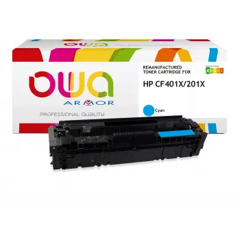 ARMOR OWA cartucho de tóner cian remanufacturado para HP CF401X (201X) – Alto rendimiento 2.300 páginas
