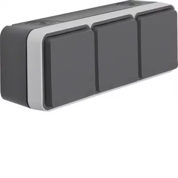 Hager WNC143 toma de corriente SCHUKO triple de superficie con tapas abatibles, IP55, gris
