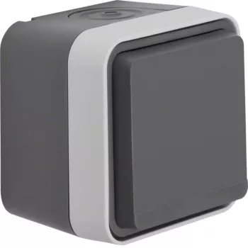 Hager WNC140 toma de corriente SCHUKO de superficie con tapa abatible, IP55, gris