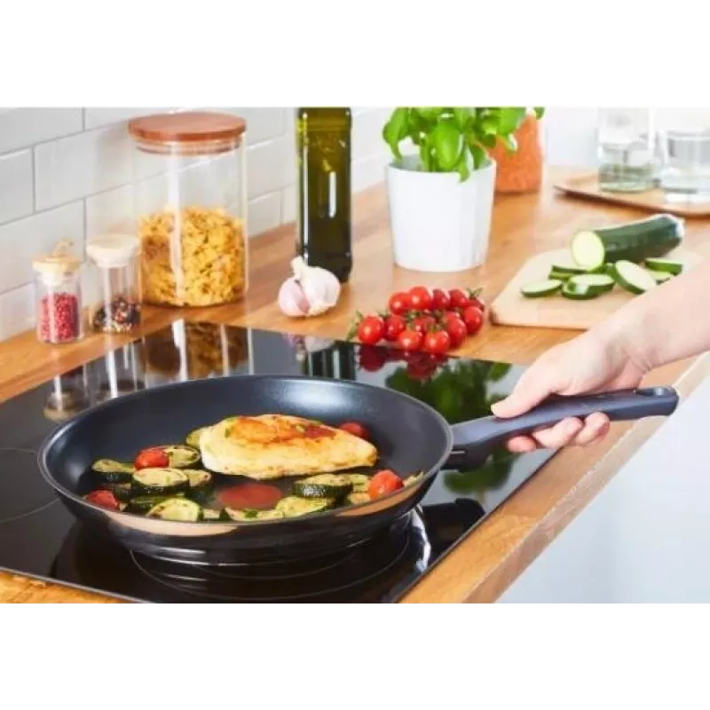 Tefal Daily Cook G7132S55 set de sartenes de acero inoxidable 24/28 cm, antiadherente de titanio, inducción, Thermo-Signal