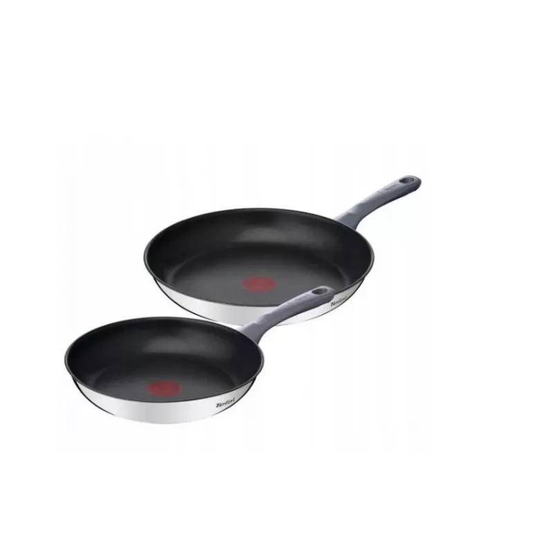 Tefal Daily Cook G7132S55 set de sartenes de acero inoxidable 24/28 cm, antiadherente de titanio, inducción, Thermo-Signal