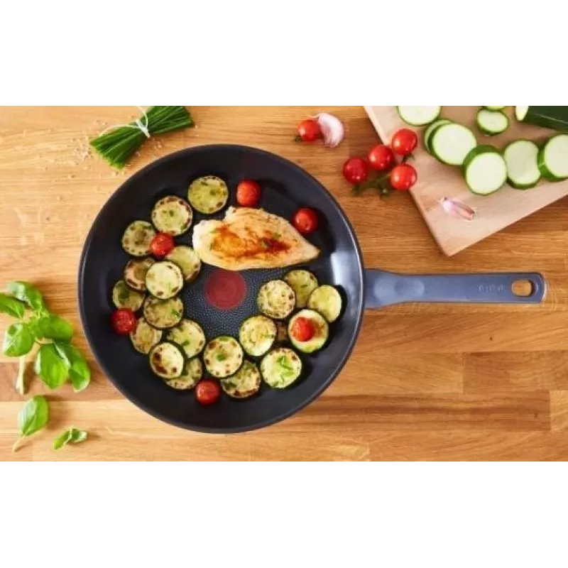 Tefal Daily Cook G7132S55 set de sartenes de acero inoxidable 24/28 cm, antiadherente de titanio, inducción, Thermo-Signal