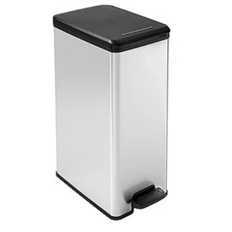 Curver Slim Bin 40L Cubo de plástico cuadrado negro, plateado