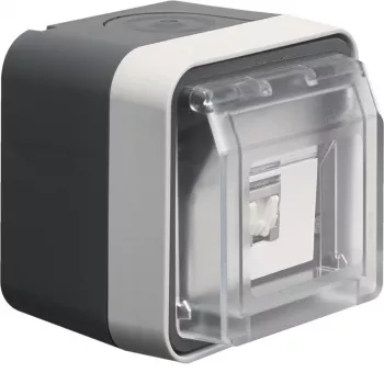 Hager WNC226 Toma de datos de superficie, apantallada, Cat.6 RJ45, 8 polos, IP55, gris, 1 puerto