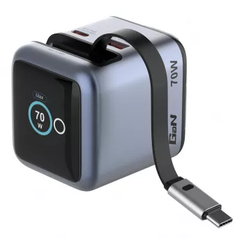Verbatim Cargador mini GaN 70W con cable USB-C retráctil