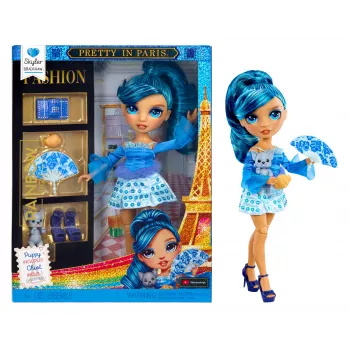 Rainbow High Pretty in Paris Muñeca de moda - Skyler, totalmente articulada, 2 conjuntos, pelo azul, a partir de 6 años