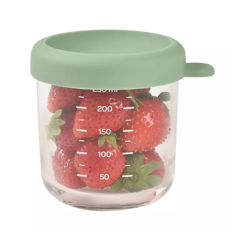BEABA Tarro de vidrio para comida de bebé con tapa hermética 250 ml Verde salvia