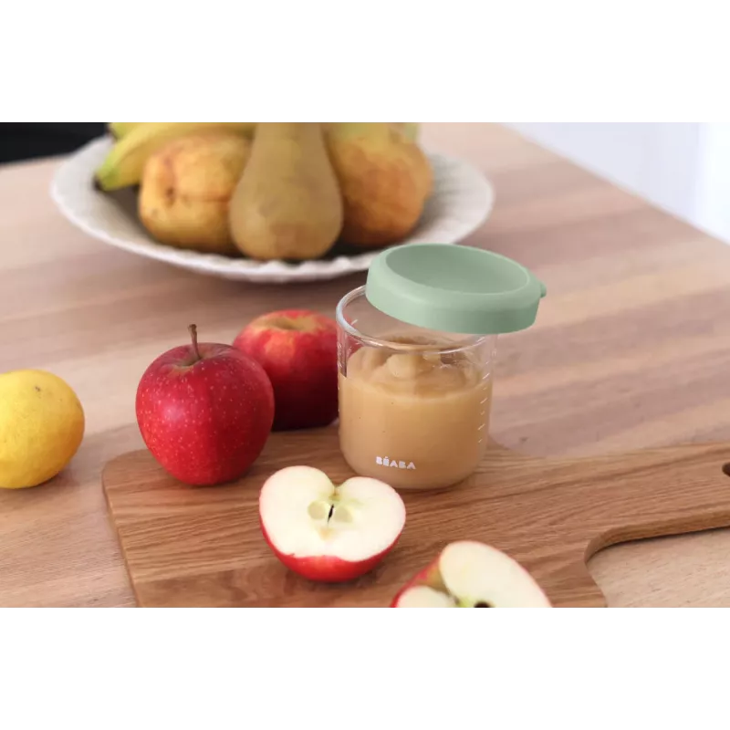BEABA Tarro de vidrio para comida de bebé con tapa hermética 250 ml Verde salvia