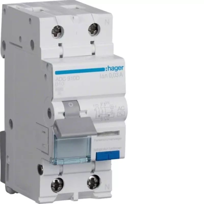 Hager ADC910D Interruptor diferencial con protección de sobreintensidad RCBO 2P 10A 30mA Tipo AC