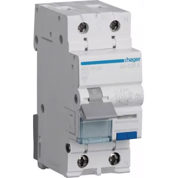Hager ADC910D Interruptor diferencial con protección de sobreintensidad RCBO 2P 10A 30mA Tipo AC