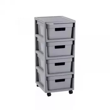 Estantería Curver Infinity 4x10L gris – armario de almacenamiento de plástico con 4 cajones y efecto ratán