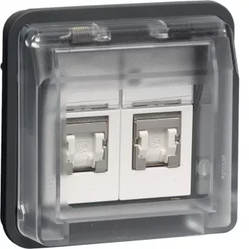 Módulo de conexión de datos HAGER WNA227 UAE, 8/8 polos apantallado, Cat.6, W.1 IP55, gris