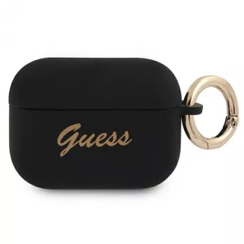GUESS GUAPSSSK Funda AirPods Pro Negra Silicona Vintage Script