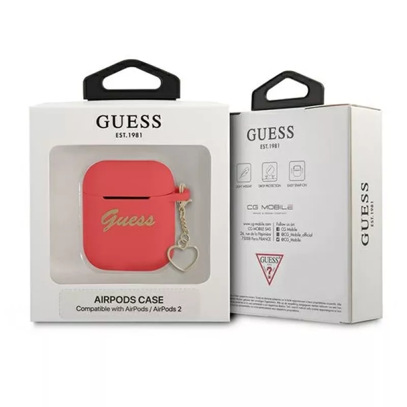 GUESS GUA2LSCHSR Funda AirPods 1/2 Roja Silicona Charm Heart Collection