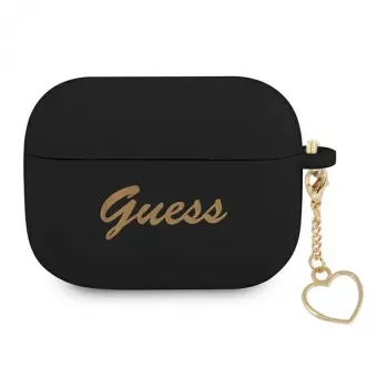 GUESS GUAPLSCHSK Funda AirPods Pro Negra Silicona Charm Heart Collection
