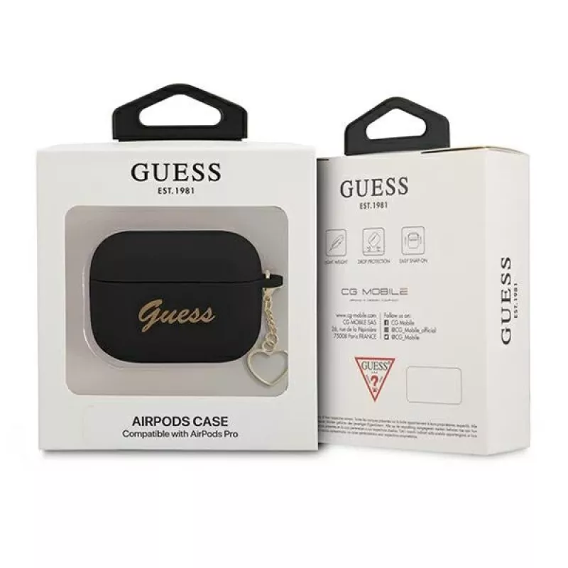 GUESS GUAPLSCHSK Funda AirPods Pro Negra Silicona Charm Heart Collection