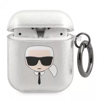 Karl Lagerfeld KLA2UKHGS Funda AirPods 1/2 Plata Brillo Karl's Head