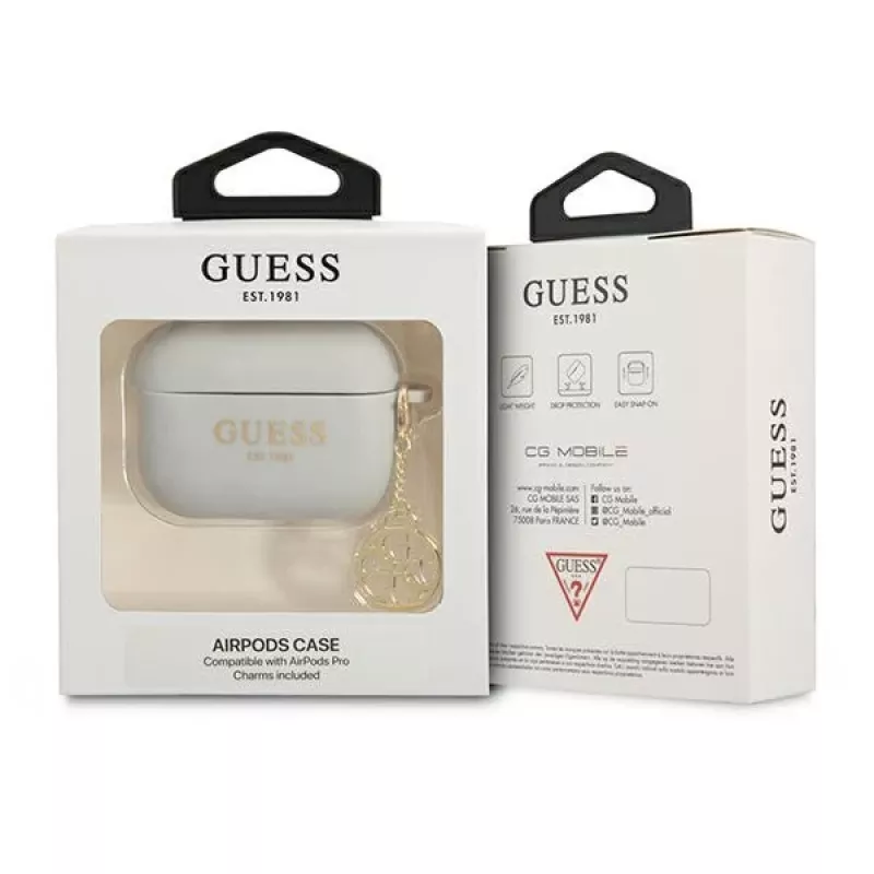 Guess GUAPLSC4EG Funda AirPods Pro Gris Silicona Charm 4G Colección