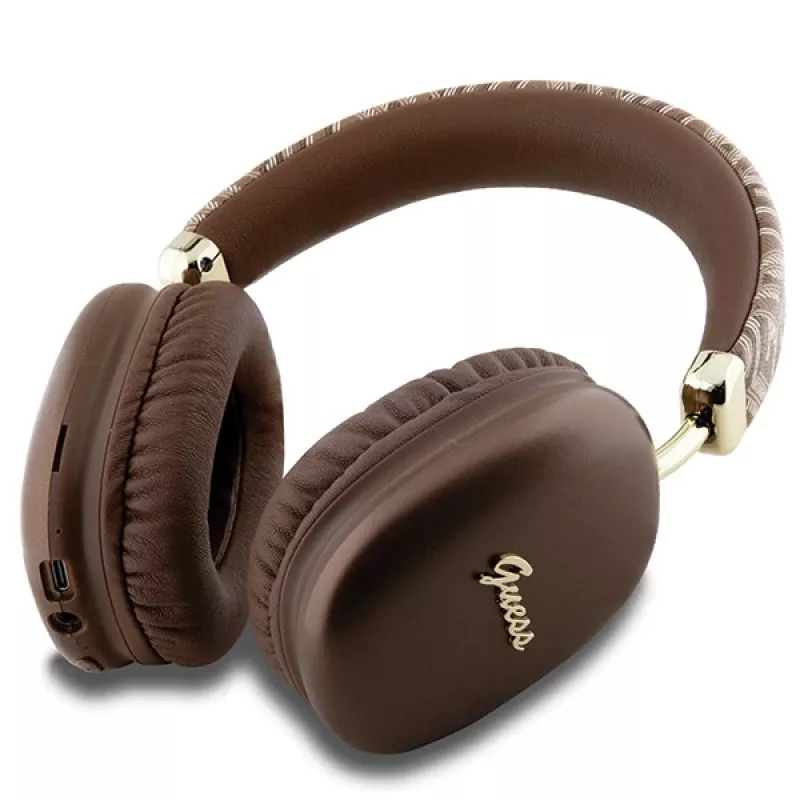 GUESS GUE003639 Gcube Auriculares Bluetooth on-ear con logo Metallic Script Marrón