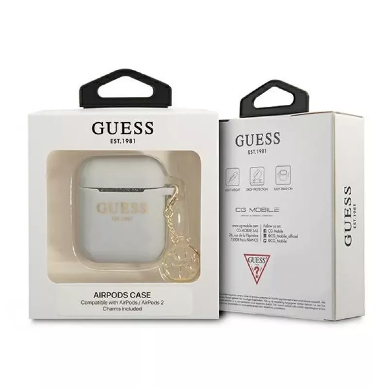 Guess GUA2LSC4EG Funda AirPods 1/2 Gris Silicona Colgante 4G Colección
