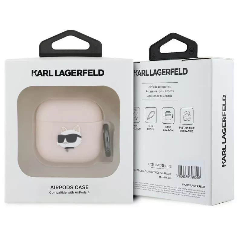 Karl Lagerfeld Funda de silicona Choupette Cabeza 3D para AirPods 4 - Rosa