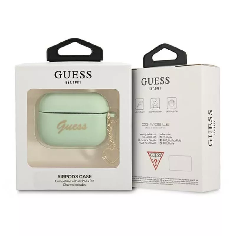 GUESS GUAPLSCHSN Funda AirPods Pro Verde Silicona Charm Heart Collection