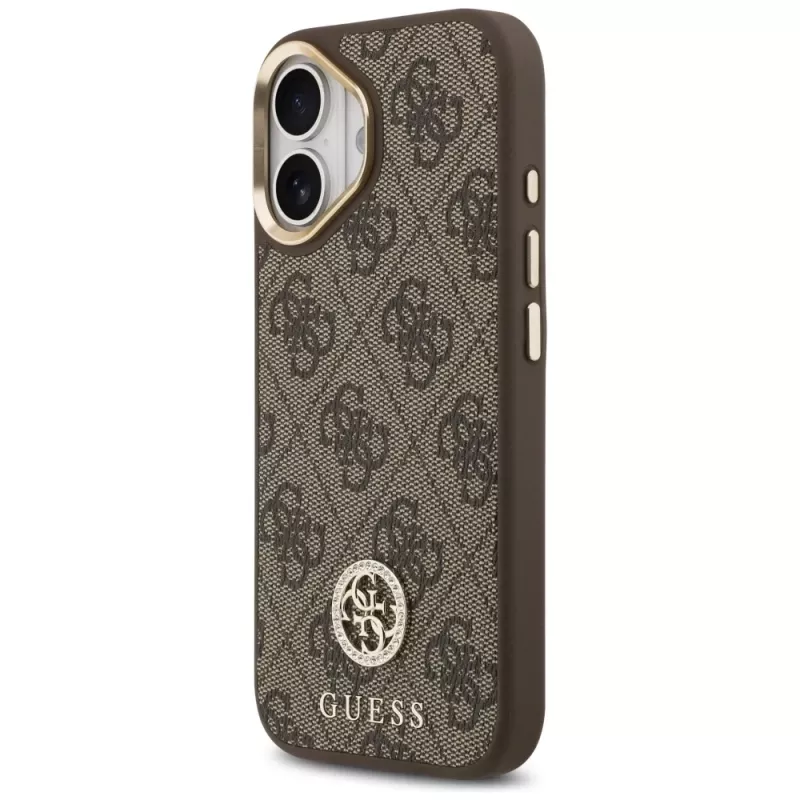 Funda MagSafe GUESS 4G Strass Logo y Big Strap Metal Buttons para iPhone 17 - Marrón
