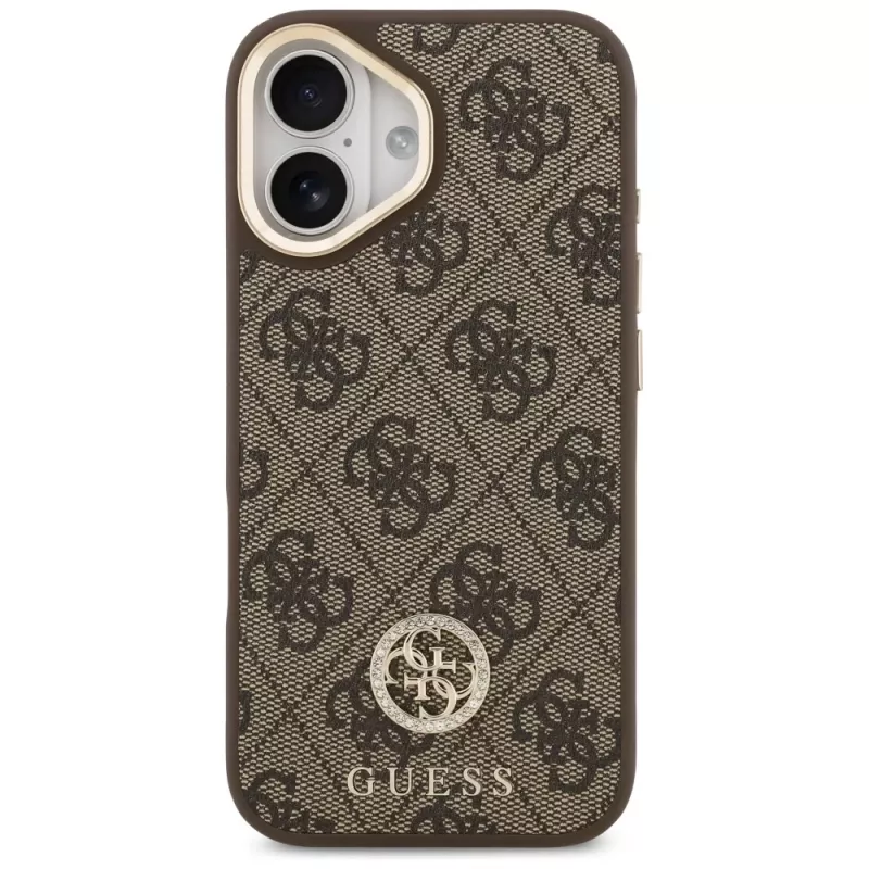 Funda MagSafe GUESS 4G Strass Logo y Big Strap Metal Buttons para iPhone 17 - Marrón