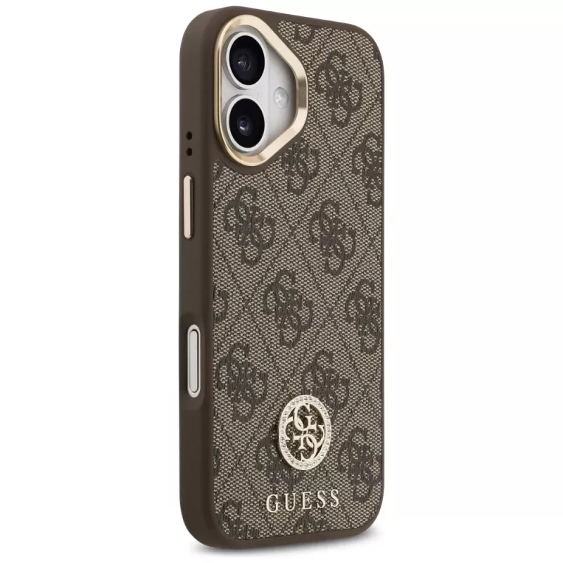 Funda MagSafe GUESS 4G Strass Logo y Big Strap Metal Buttons para iPhone 17 - Marrón