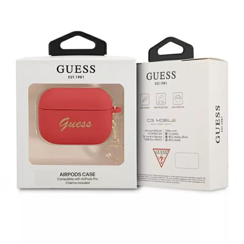 Funda GUESS para AirPods Pro Rojo Silicona Charm Heart Collection